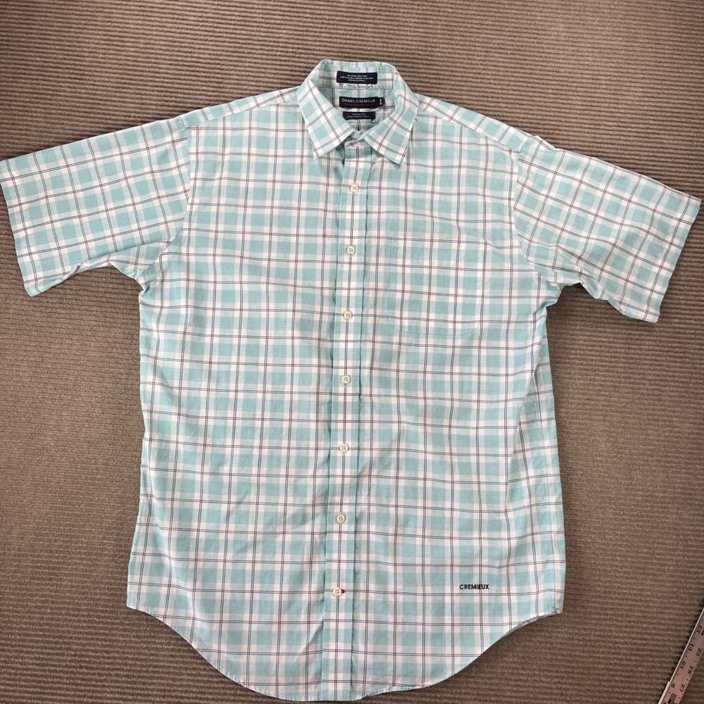 Daniel Cremieux Mens Teal Plaid Short‎ Sleeve Button Down Shirt Classic Fit M